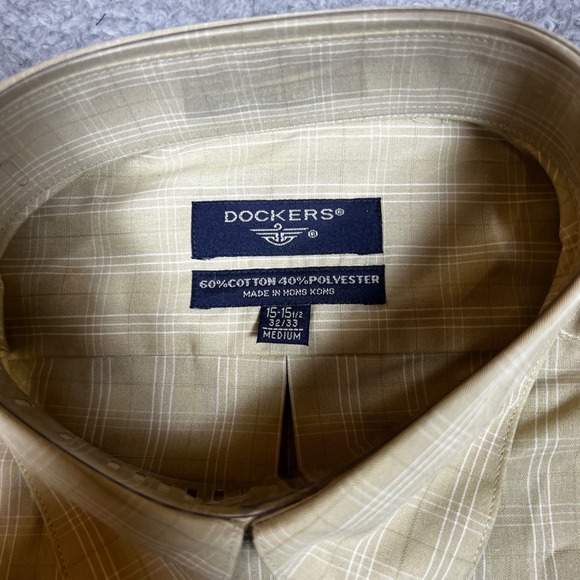 DOCKERS Mens Tan Plaid Button Down Shirt Stain Defender Long Sleeve Medium NEW - Picture 5 of 8